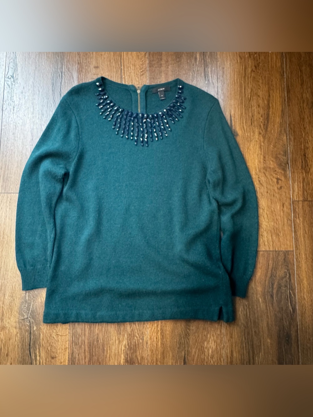 J. Crew Deep Teal Jeweled Crewneck Sweater